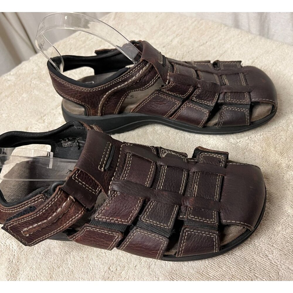 Clarks Men's Brown Leather Fisherman Sandals Size 9 Adj Strap 15260